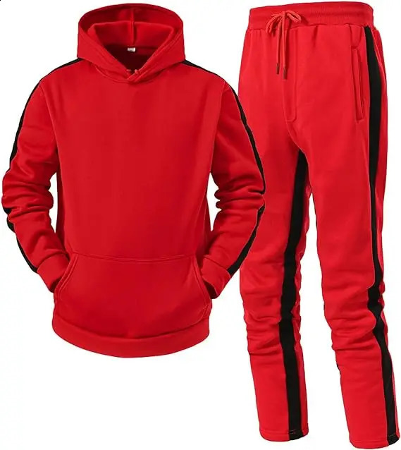 Mens hooded sweatshirt set solid color jogging sportswear long sleeved set hooded sweatshirt Trouser yellow casual 240827