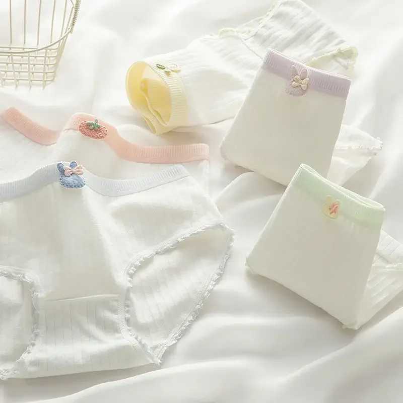 5PCS Cotton Girls Antibacterial Panties 3+y Young Children Underwears Kids Soft Cute Briefs Student Thin Breathable Knickers New Y240821