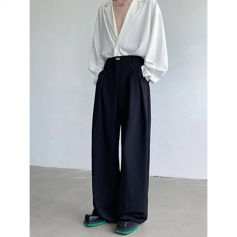 Baggy Black Suit Pants Mens Oversized Fashion Society Mens Dress Pants Korean Loose Wide Leg Pants Mens Office Formal Trousers 240820