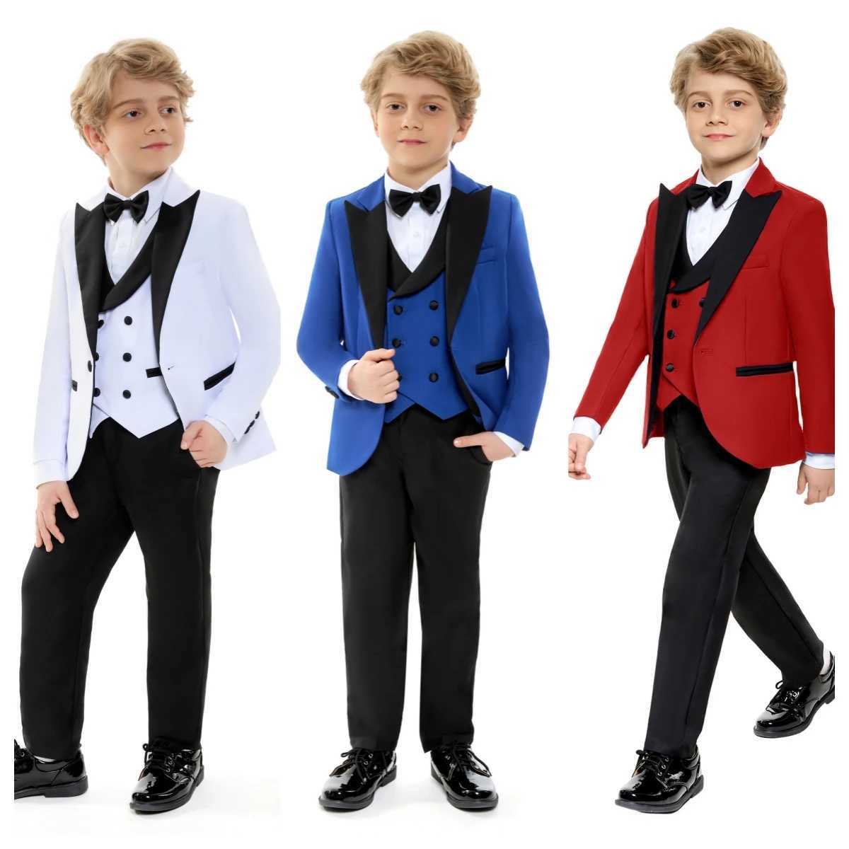 Suits Toddler Boys 4 Piece Classic Fit No Tail Formal Dress Suit Set With Blazer Vest Pants Bow-tie Communion Tuxedo Suits