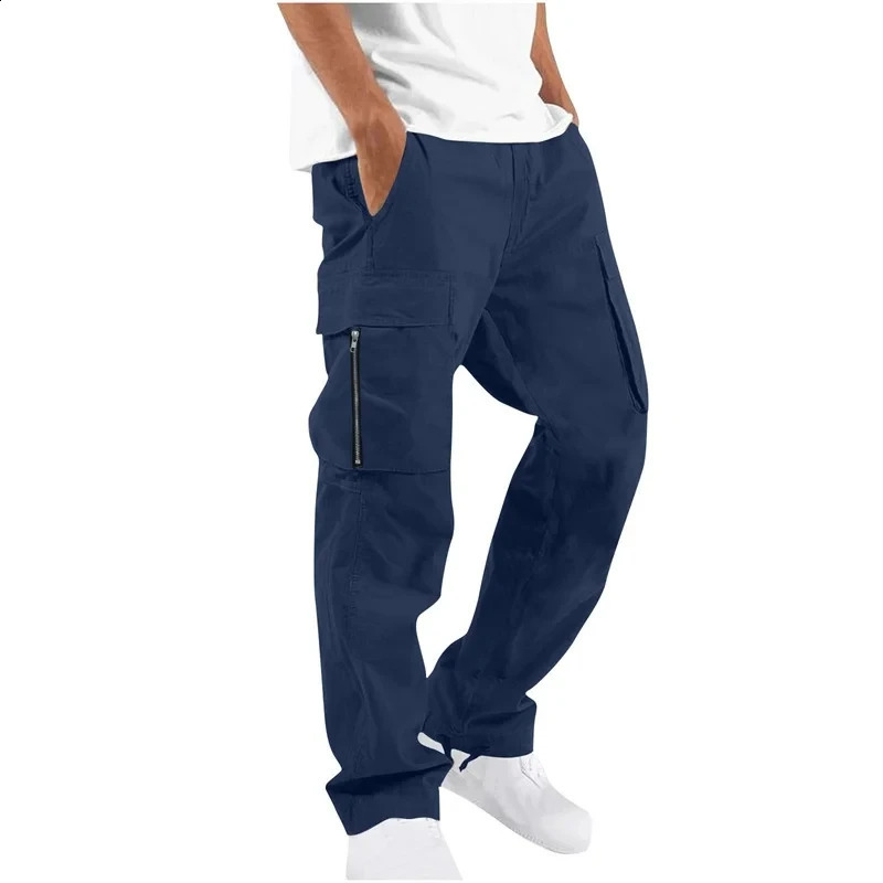 mens cargo pants sports multi pocket quick drying solid color Trouser casual street 240821