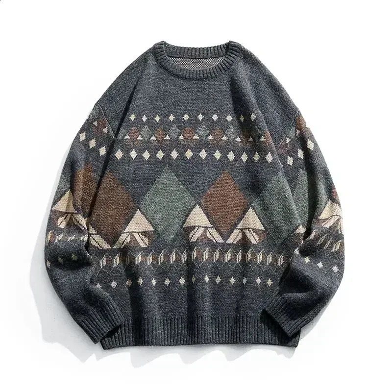 Knit Sweater Male Round Collar Mens Clothing Crewneck Argyle Jacket Coat Pullovers Graphic Aesthetic Meme Neck Order Classic A 240821
