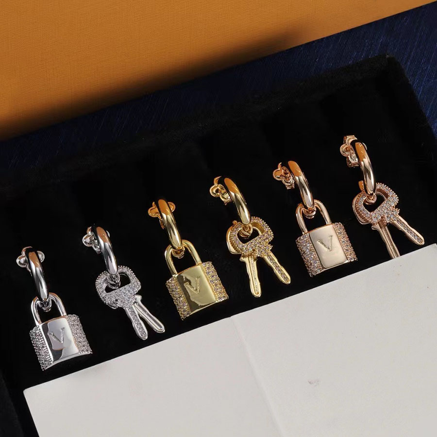 Gold lock earrings, key earrings, personalized earrings designer for women, light luxury silver earrings, party gifts designer jewelry