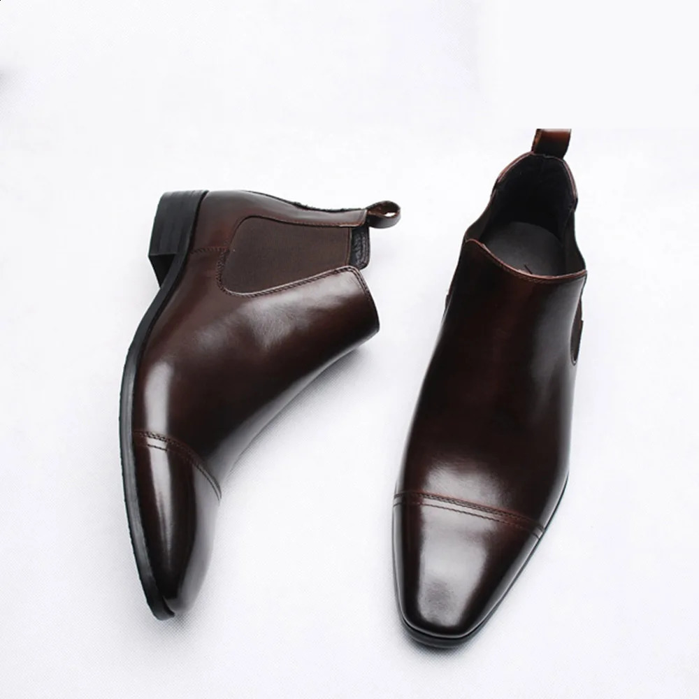 Sipriks mens Chelsea boots leather square mens denim dress boots hat sole dark brown European 44 church shoes 240821