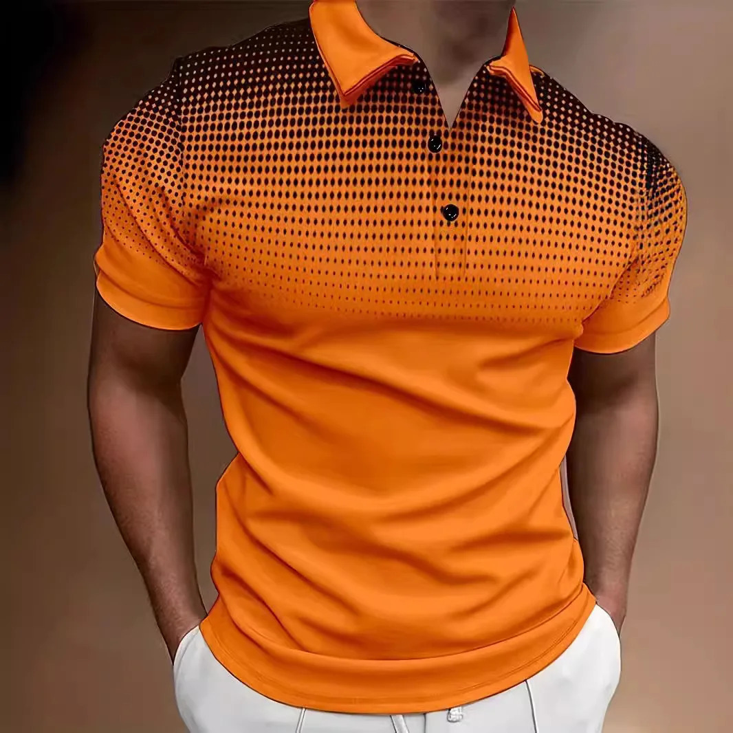 2024 Summer Mens diamond check print lapel button personality patch cloth fashion casual sports breathable POLO shirt 240821