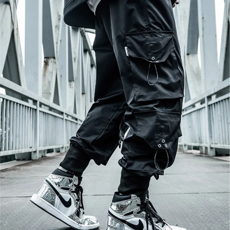 Home>Products>Black Cargo Pants>Mens Jogger Hip Hop Technical Clothing Hippie Pants Mens Street Plus Size Pocket w240824