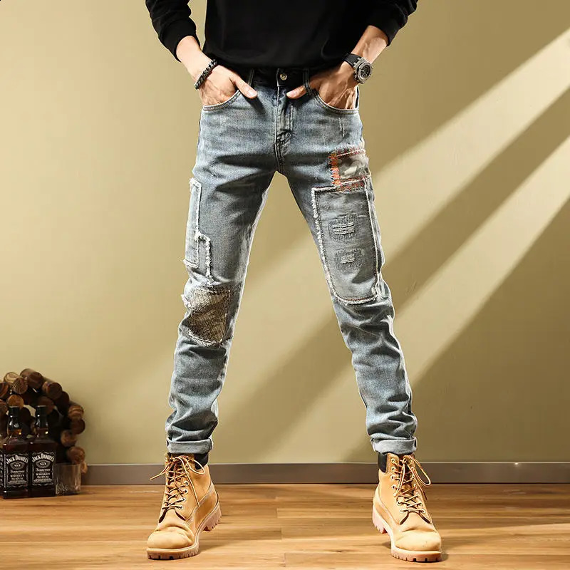 Harem Jeans For Men Vintage Korean Fashion Summer Mens Cowboy Pants Elastic Slim Fit Cotton Retro Wholesale Stretch Trousers 240821