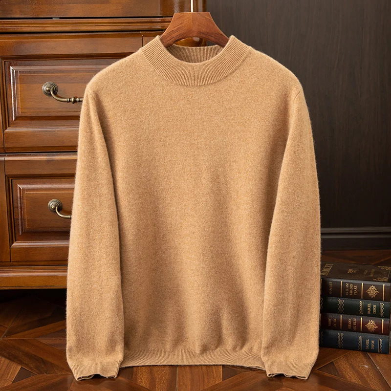 {100% Cashmere} Mens Cashmere Selling Half High Collar Casual Solid Color Knitted Sweater for Men 240821