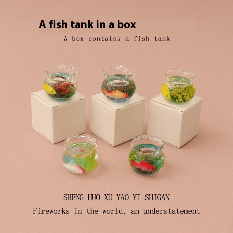 Miniature Simulation Mini Glass Koi Water Grass Fish Tank Cute Healing Micro Landscape Baby House Decoration Ornament OB11