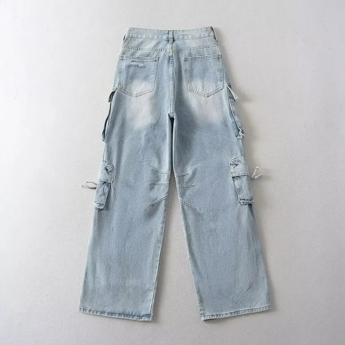 Aoaiiys Ripped for Women American Style Denim Pants Loose Wide Leg Trousers Vintage Strtwear High Waisted Jeans Z260313