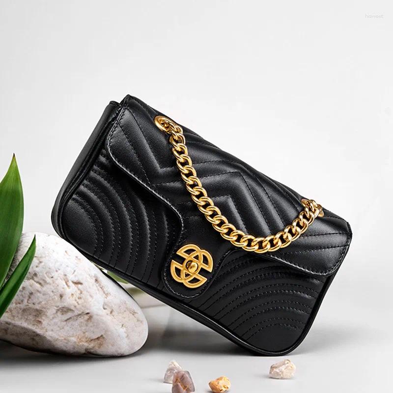 Genuine Shoulder Bags Leather Women's Chain Bag 2024 Cowhide Women Crossbody Geometric Pattern Handbag