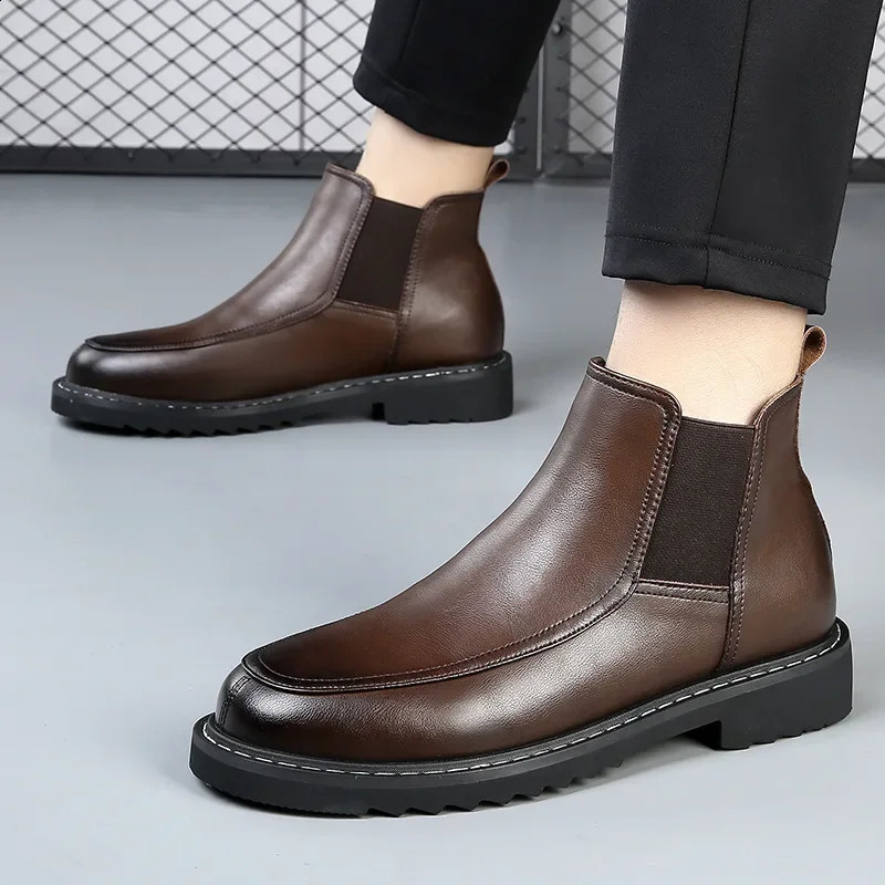 Cowboy mens Chelsea boots autumn and winter genuine leather boots high-quality mens short boots platform boots Botines Hombre 240821