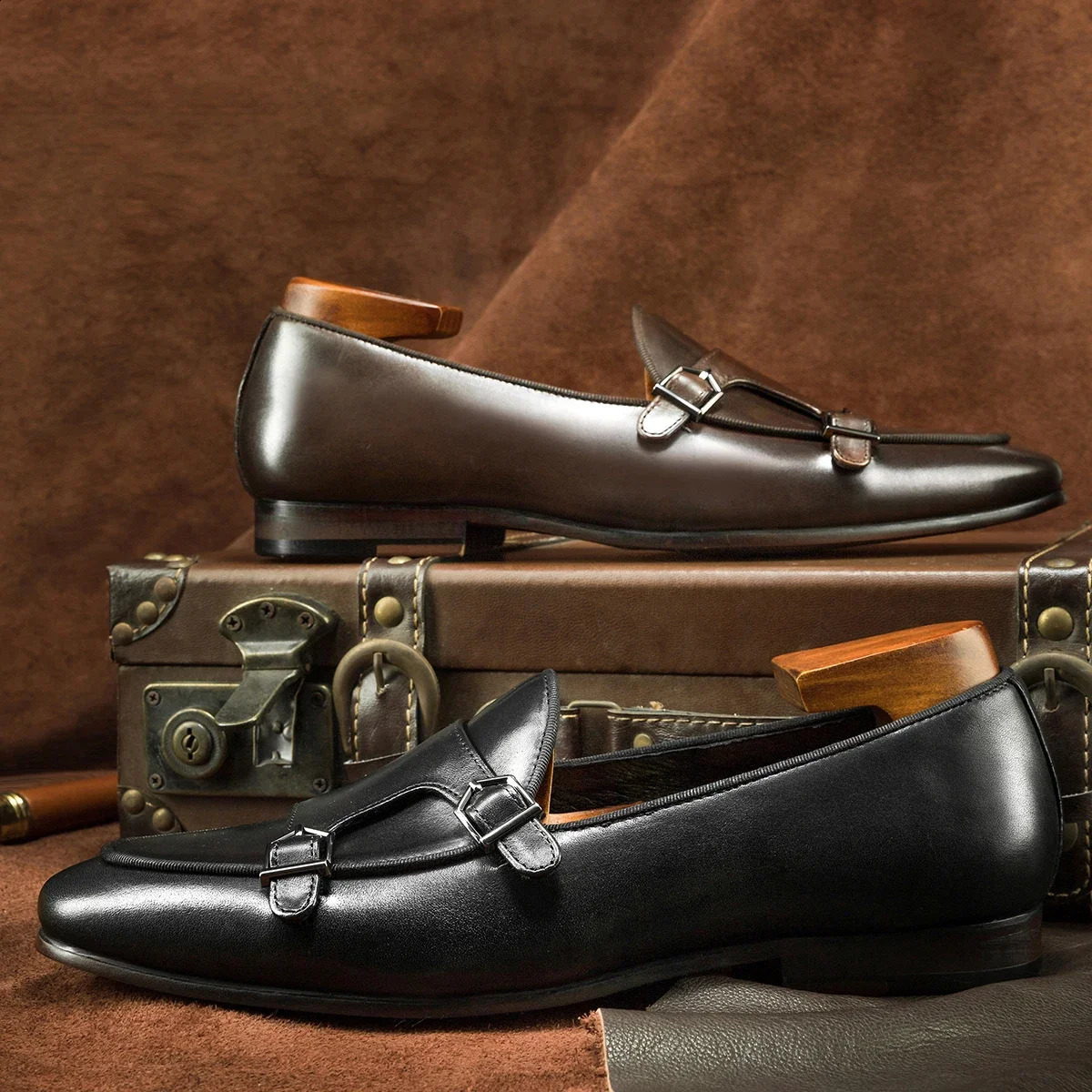Spring and Autumn Mens Wedding Party Dress Shoes Black Brown Monks with Casual Fashion Mens Skating Boots 240821