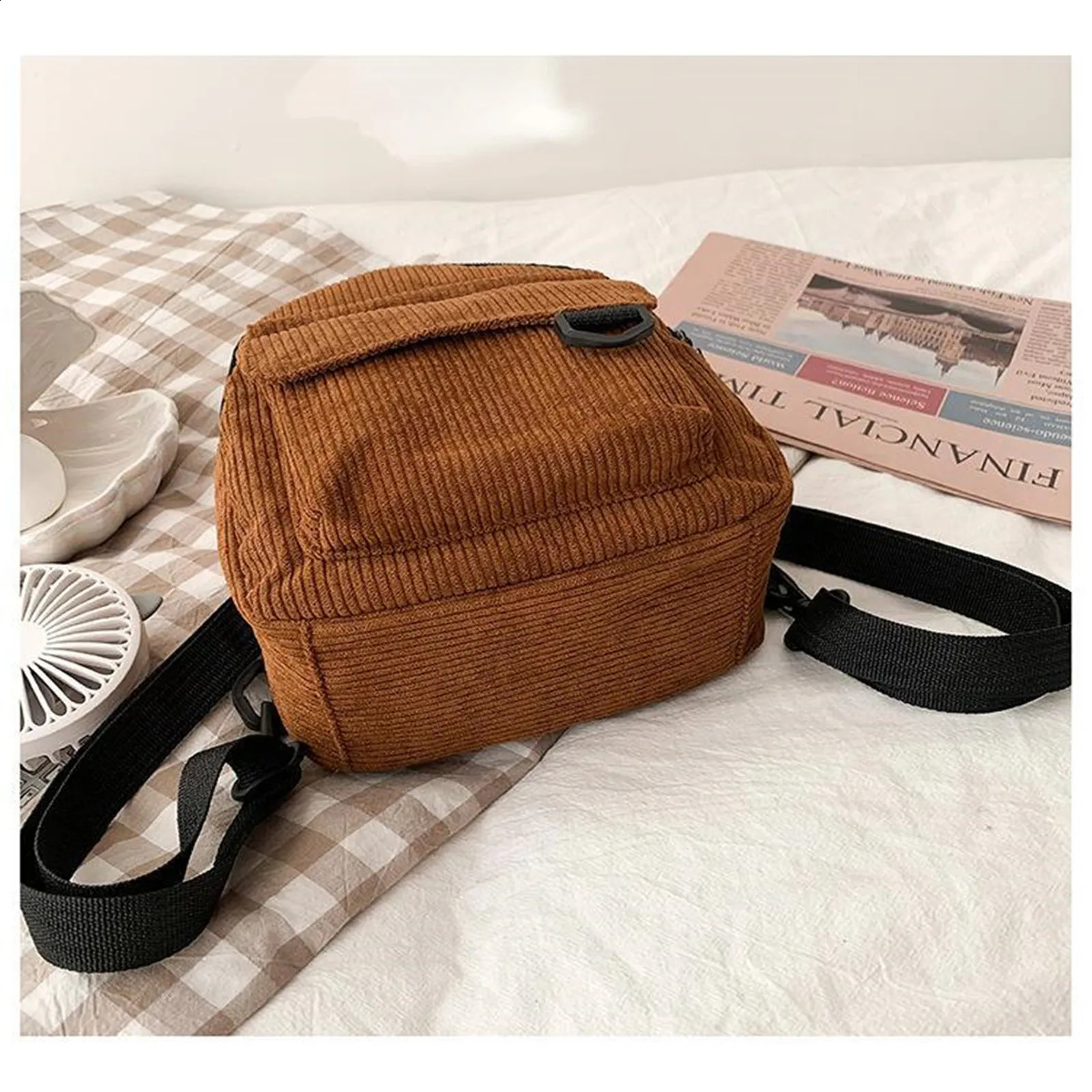 Fashion Womens Mini Backpack Solid Color Corduroy Small Simple Casual Traveling Large Capacity Bookbag Female Schoolbag y240925