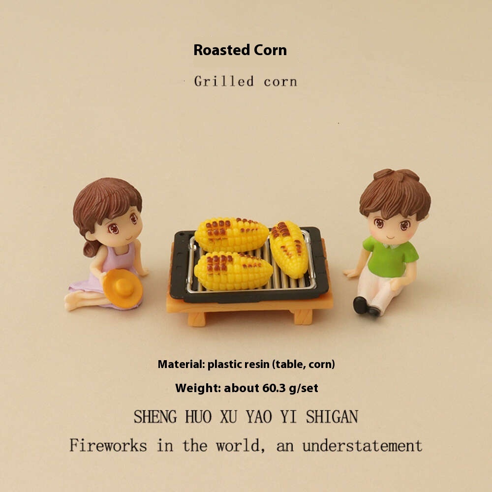 Cartoon Creative Baby House Over Home Mini Low Table Baking Plate Simulation Roasting Corn Micro Landscape Decoration Desktop Ornament