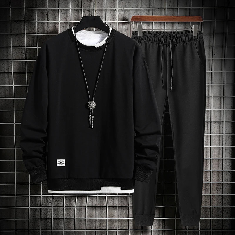 Spring/Autumn Casual Mens Sweater and Sports Pants Two Piece Set Fashion Street Clothing Set Mens Sports Wear 240827