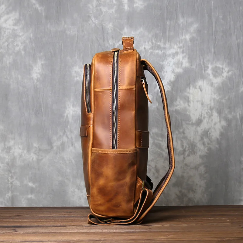 Mens standing leather backpack with retro classic top denim large capacity computer bag JLFGPJ 240820 efbf 4