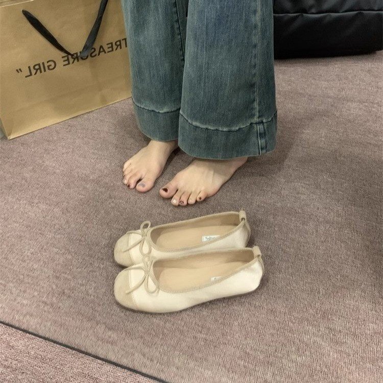 Ddmysports Evening Bow Flat French Single Shoe Soft Sole Grandma Gentle Women S Spring And Autumn Shallow Mouth Scoop Shoes OUTDOOR