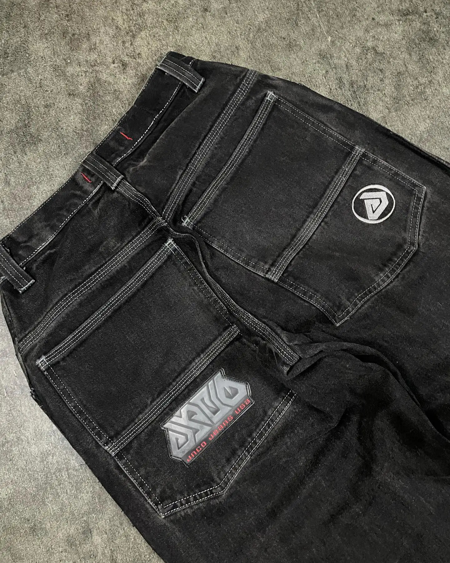 Baggy Jeans Mens Y2k Embroidery Harajuku Pattern Wide Leg Pants Casual Hip Hop Black Straight Denim Trousers Streetwear 240821