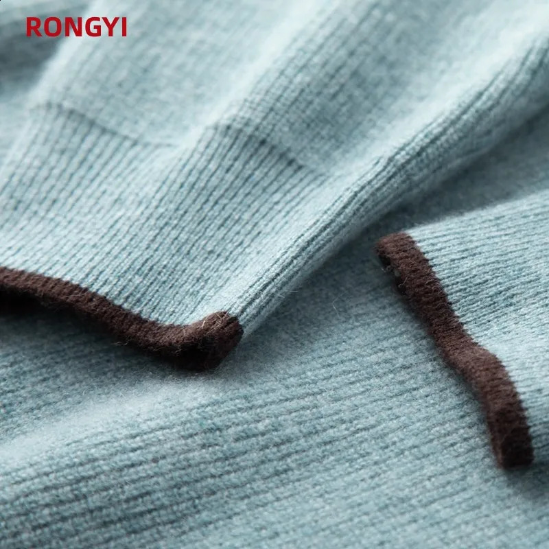 RONGYI 100% Pure Goat Cashmere Mens Sweater Pullover Autumn And Winter Thickened Keep Warm Casual Hooded Knitted Loose Top 240821