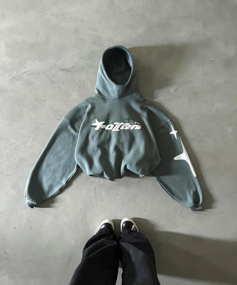 American Trend Street Retro Star Letter foam Hoodie Mens Y2k Gothic Harajuku Casual Couple Loose Sweatshirt 240821