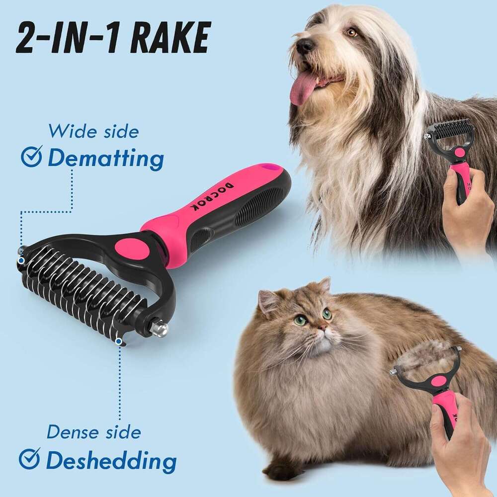 Docrok Pet Grooming and Metal Comb Combo, Cat Dog Shedding, Undercoat Rake Grooming, Dematting Deshedding Brush Dogs Shedding Tool for Long matted Hai