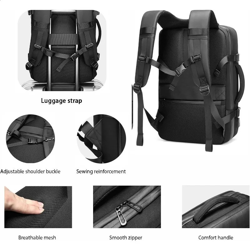 Mens multifunctional airbag backpack large capacity vacuum storage business travel bag Oxford cloth waterproof 240820