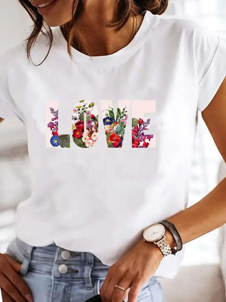 Sleeve Short Casual Ladies Fashion Female Graphic Tee Women Love Heart Watercolor Sweet Print Summer T Clothing T-shirts -shirts