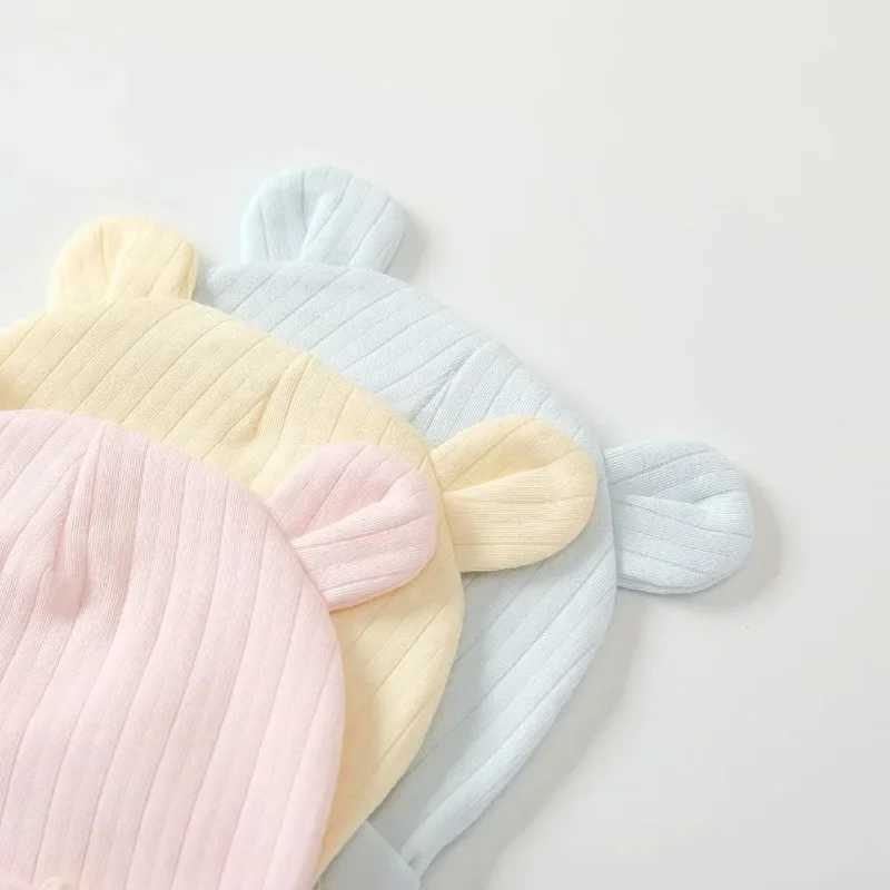 New soft baby beanies hat baby hat bear boneless fine linen hat newborn head wearing windproof spring hat 0-3 months old baby hat W241213