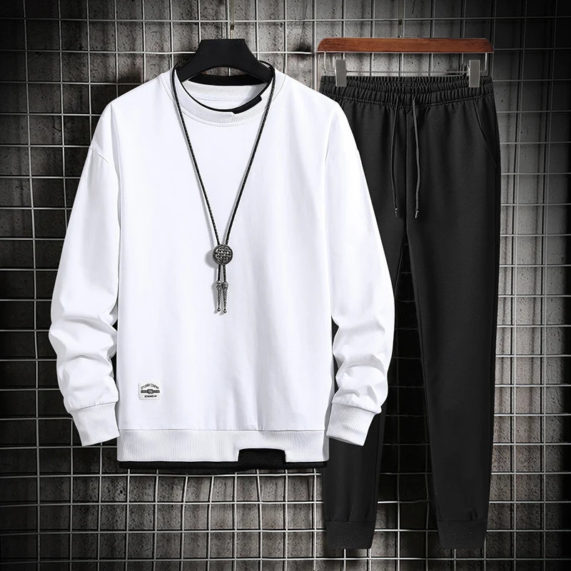 Spring/Autumn Casual Mens Sweater and Sports Pants Two Piece Set Fashion Street Clothing Set Mens Sports Wear 240827
