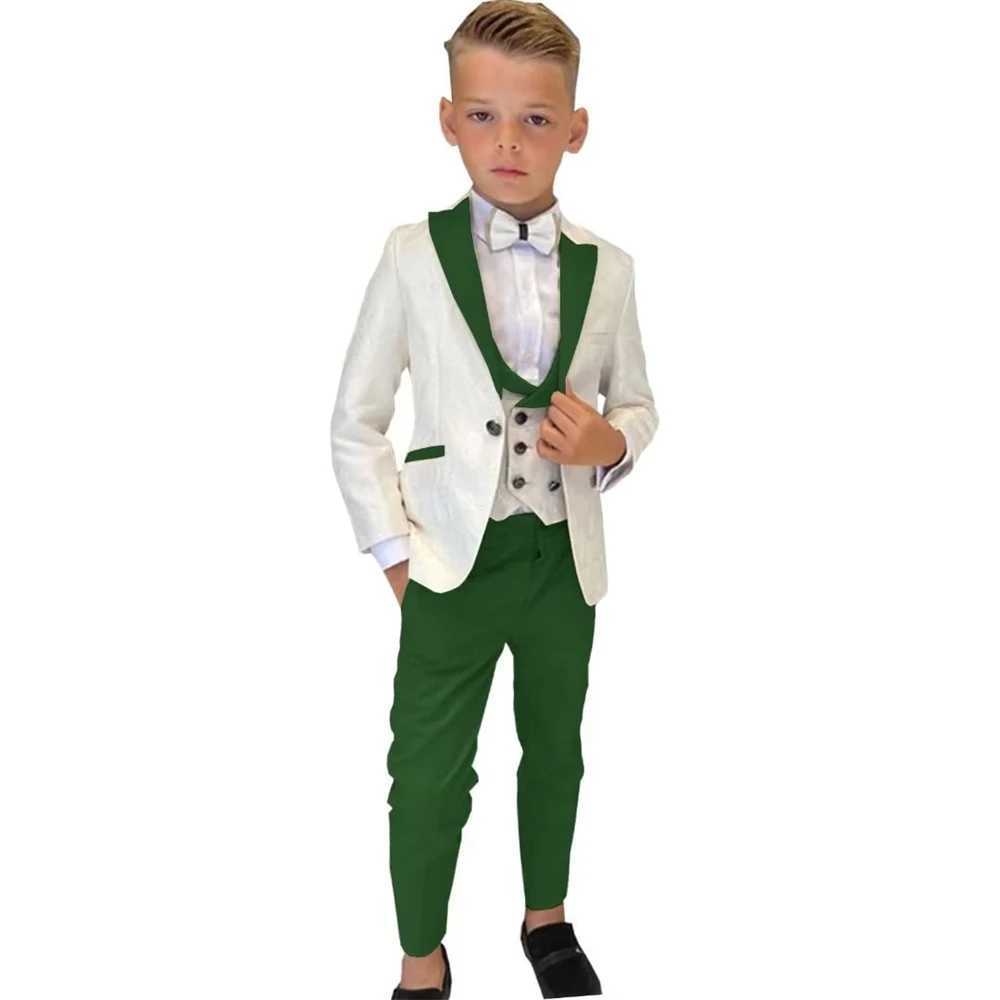 Suits Paisley White Boys Suit Set Wedding Guest Outfit For Kids Children Pantsuit Three Pieces Blazer Vest Pants Smart Stylish Tuxedo