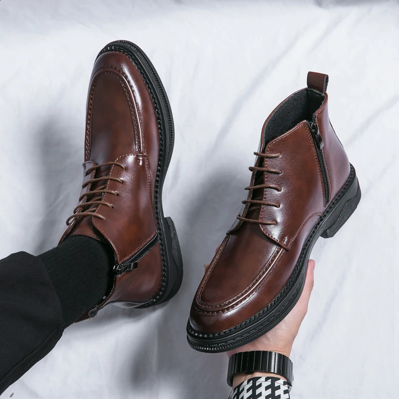 Urban Type Mens Concise Leather Boots Fashion Mens Premium Business Shoes Casual Boots Korean Ankle Boots Mens Office Daliy Boots 240821