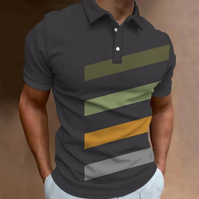 2024 Summer European and American Mens Polo Collar 3D Digital Printed Fashion Casual Short Sleeve T-shirt 240821