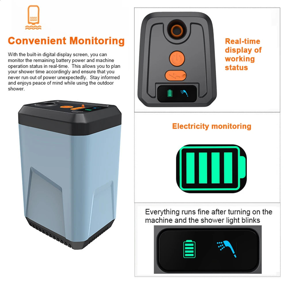 Outdoor Electric Shower Pump Portable Camping Rechargeable Battery Powered Waterproof for Beach Pet Watering 240820