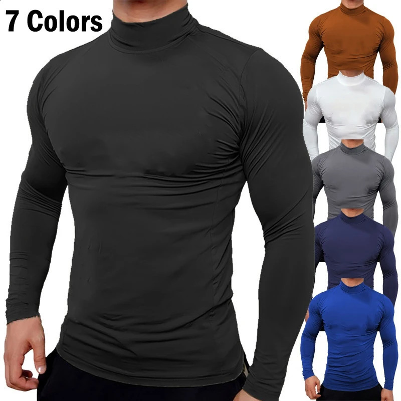 Fashion Base Tee Shirt Men Slim Fit Knit High Neck Pullover Turtleneck Sweater Tops Shirt 240821