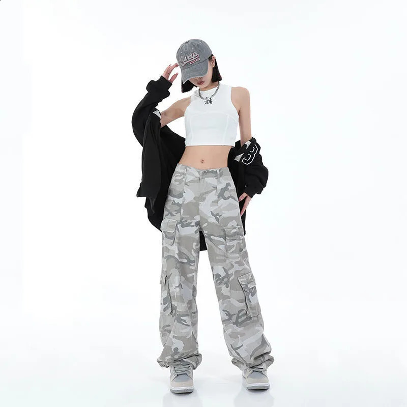 Streetwear Women Camouflage Cargo Pants Hip Hop Oversize Spring Autumn Straight Wide Leg High Street Fashion Casual Trousers Z260314
