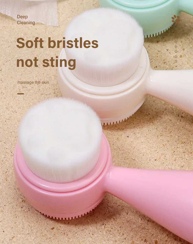 3D Double Silicone Facial Cleansing Brush New Soft Deep Cleaning Exfoliator Blackhead Removal Clean Brush Beauty Skin Care Tool Y240821