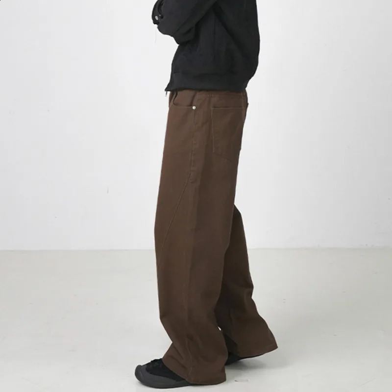 IEFB Simple Mens Denim Pants Solid Color Casual Straight Trousers Wide Leg Loose Male Bottom Streetwear Autumn Trend 9C6917 240821