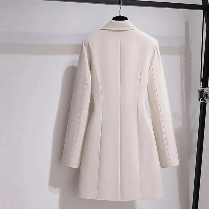 Fashion Trench Coat Women Spring Autumn Windbreaker Female Black White Belt Blazer Vintage 240820