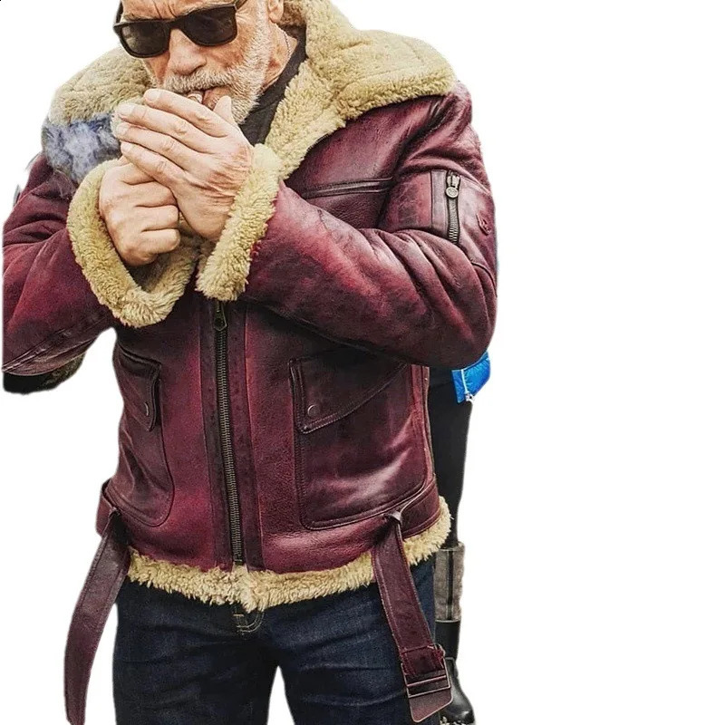 2023 Mens Jacket with Fur and Integrated Thickened Artificial Faux Leather Velvet 240821