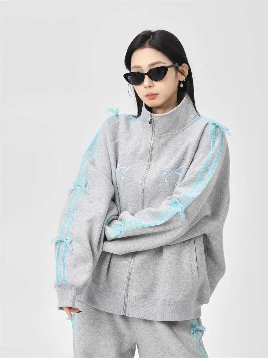 Sweet Girl Bow Suit Womens Korean Spring And Autumn Street Fashion Loose Thin Jacket Wide Leg Straight Pants Two-Piece Suit 240820