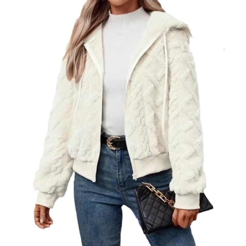 Women's clothing 2024 autumn and winter new cardigan zipper hooded short sweatshirt jacket
