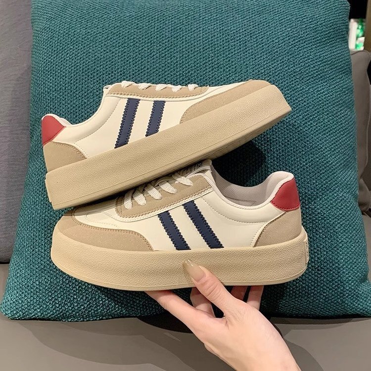 Ddmysports Korean Version Women S Thick Soled Board Autumn New Item Color Blocked Forrest Gump Lightweight Breathable Height Increasing White Shoes OU