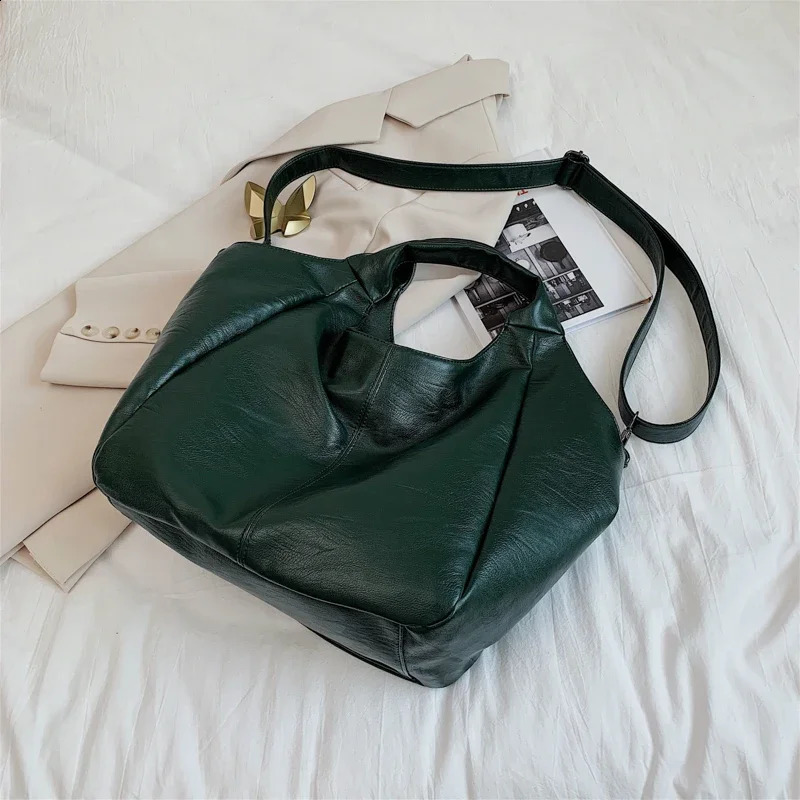 DHXJ Green Unique Shoulder Womens Big Shopper Tote Bags Large Capacity Hobos Bag Lady Soft Leather Messenger Handbag Sac 240820