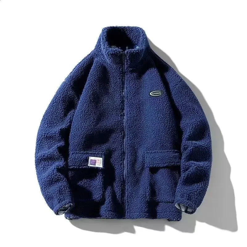 2023 Lamb Wool Fleece Jacket Casual Trendy Mens Loose Fit Hong Kong Style Ins Youthful Autumn Winter Season Coat y240828 - view 4