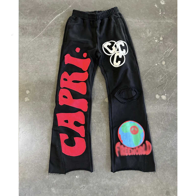 Project Capri Flared pants Sweatpants Men Casual trumpet splicing mens and womens sports pants Drawstring Joggers Sweat Pants Black Color women y2k Tr