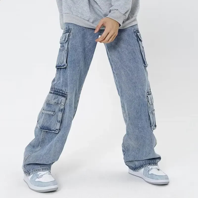 High Street Workwear Jeans For Men Casual Vintage n Sensibilitytrendy Pocket Heavy Spring Autumn Seasonal Pants 240821