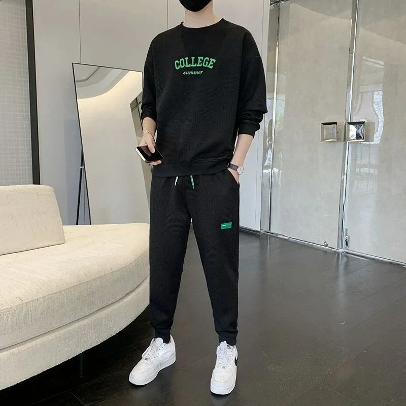 T Shirt Man Jogging Pants Sets Grey Mens Clothing Sweatshirt Tracksuit Alphabet Sports Suits Fashion Top Chic 2 Piece Outfit Xl 240821