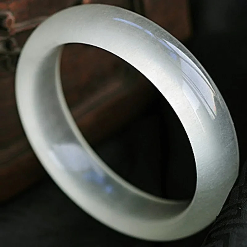 Natural Chinese White Jade Hand Carved Wide Band Bracelet Fashion Boutique Jewelry Womens Ice Silk Gift 240813