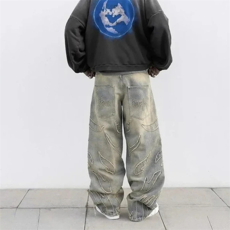 Street Hip Hop Retro Jeans Men Y2K Harajuku Casual Loose Oversized Wide Leg Pants Unisex Fashion Joker Denim Trouser 240821
